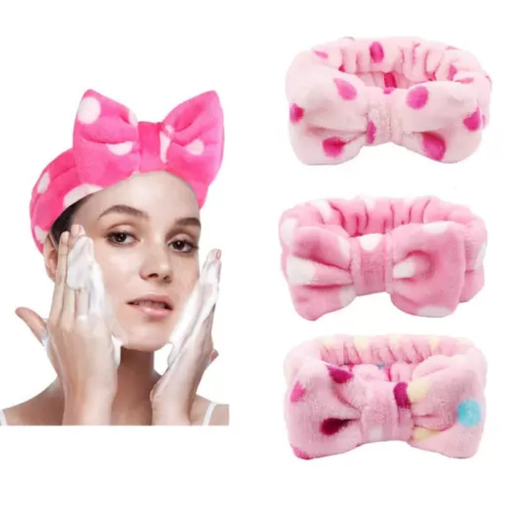 ANA1108 KIT Faixa Laço Maquiagem Makeup Toalha Tiara Cabelo Rosto Limpo