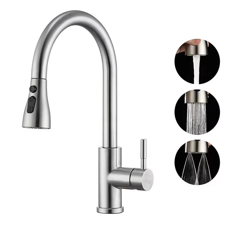 Torneira Para Cozinha Gourmet Misturador Monocomando Em Aço Inox 304 prata Escovad