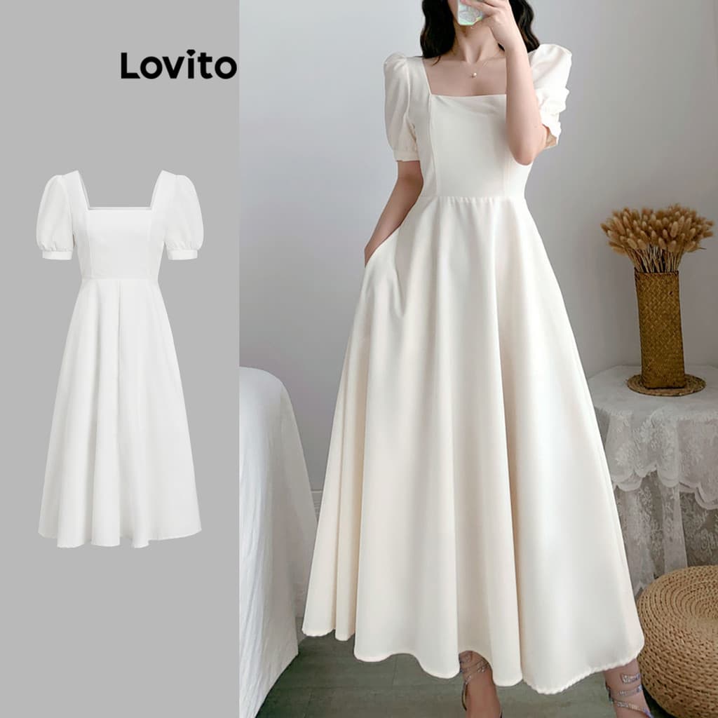 Lovito Elegante x Glenda Vestido Bolso Vestido De Baile Com Gola Quadrada Vestido De Para Mulheres LEX01047