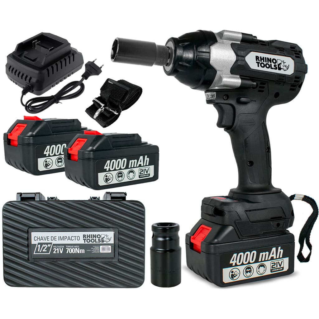 Chave De Impacto 700Nm 1/2" Sgt 2 Baterias de 4000mAh Brushless Industrial RHN7000 Rhino Tools