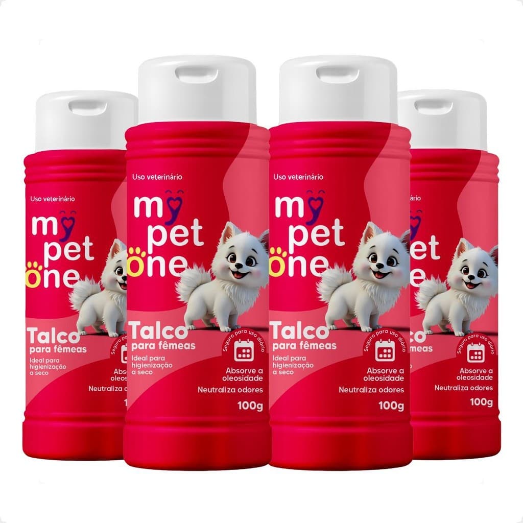 Kit 4 Talco Higiênico Perfumado Para Cães Fêmea Mypetone - 100g