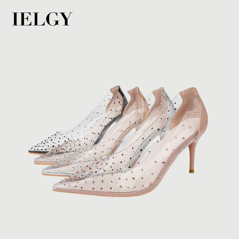 IELGY Sandálias De Salto Alto Simples Strass Pontiagudo Transparente 7 Cm Sapatos Femininos Fino