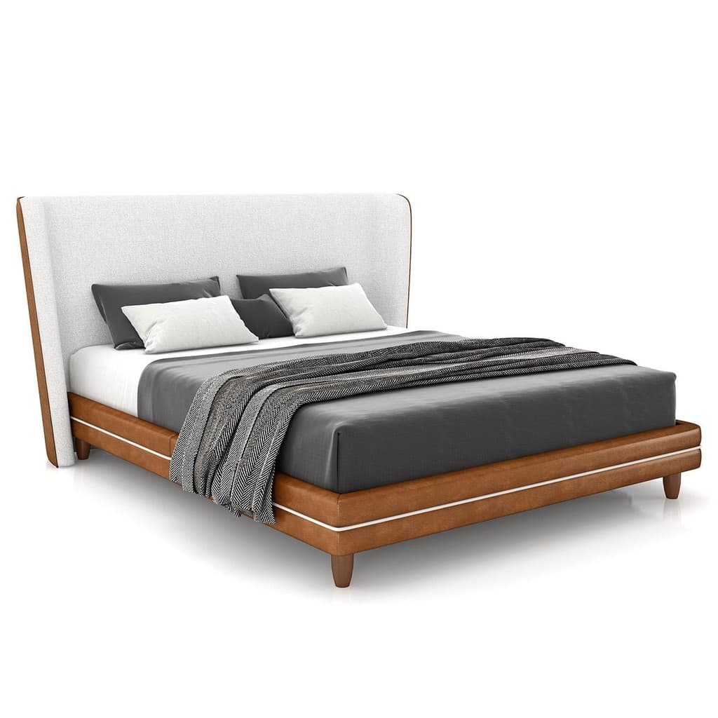 Cama King 195cm Com Cabeceira Many P02 Bouclê Off/Caramelo - Mpozenato