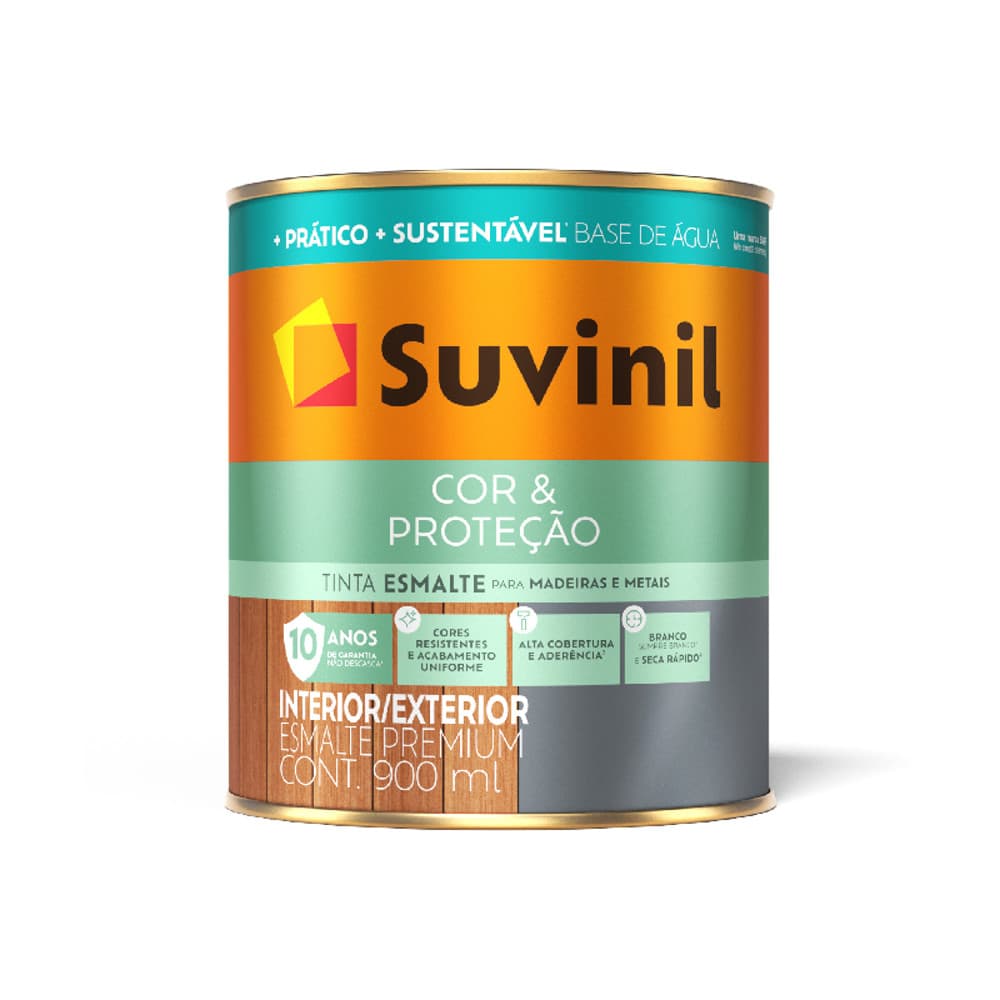 Tinta Esmalte Cor & Proteção Base Água Brilhante Várias Cores 0,9L Suvinil