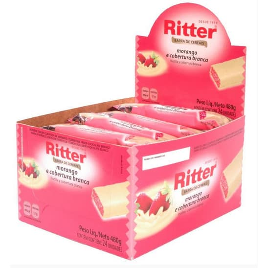 Barra De Cereal Morango Cobertura Choc Branco Ritter Com 24 Unidades De 20g