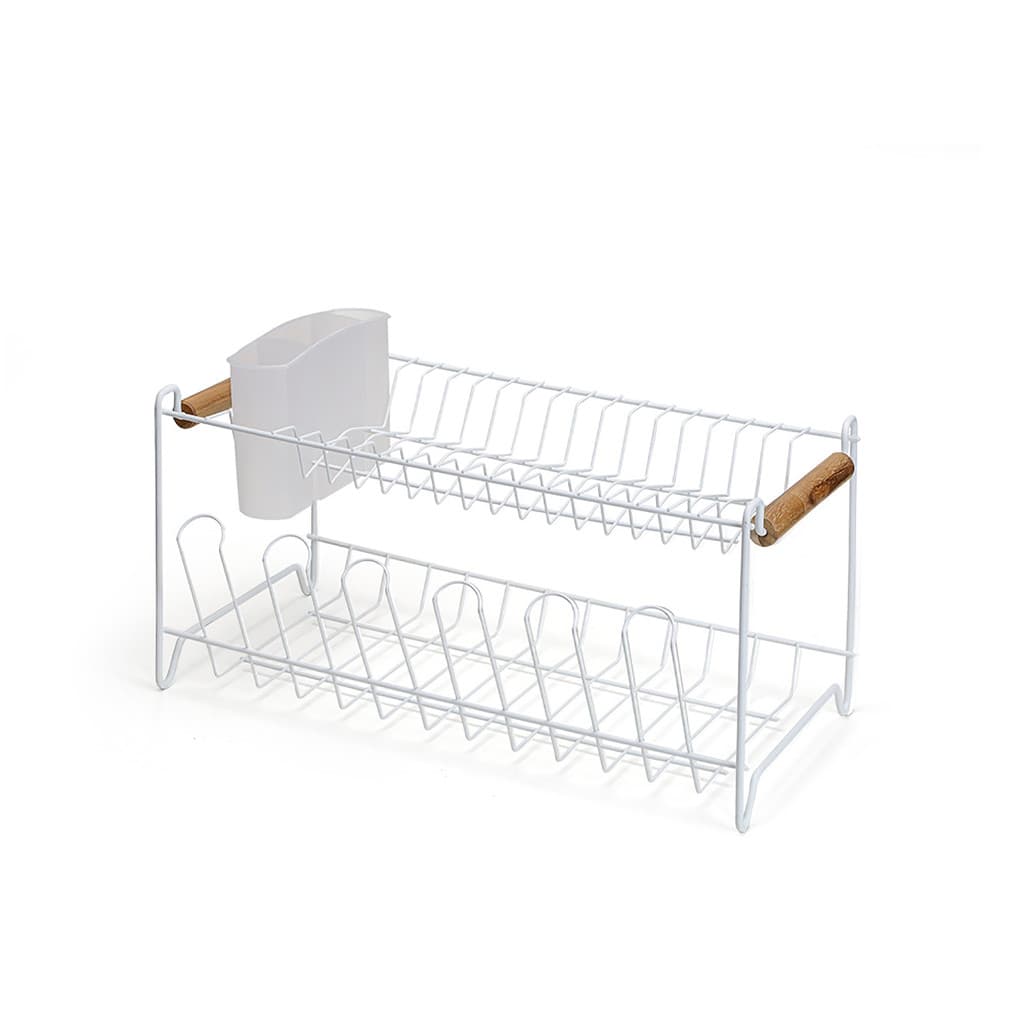 Escorredor Louça Duplo Pia Eco Design Aço Madeira Branco Porta Talheres Removível Organização Arthi