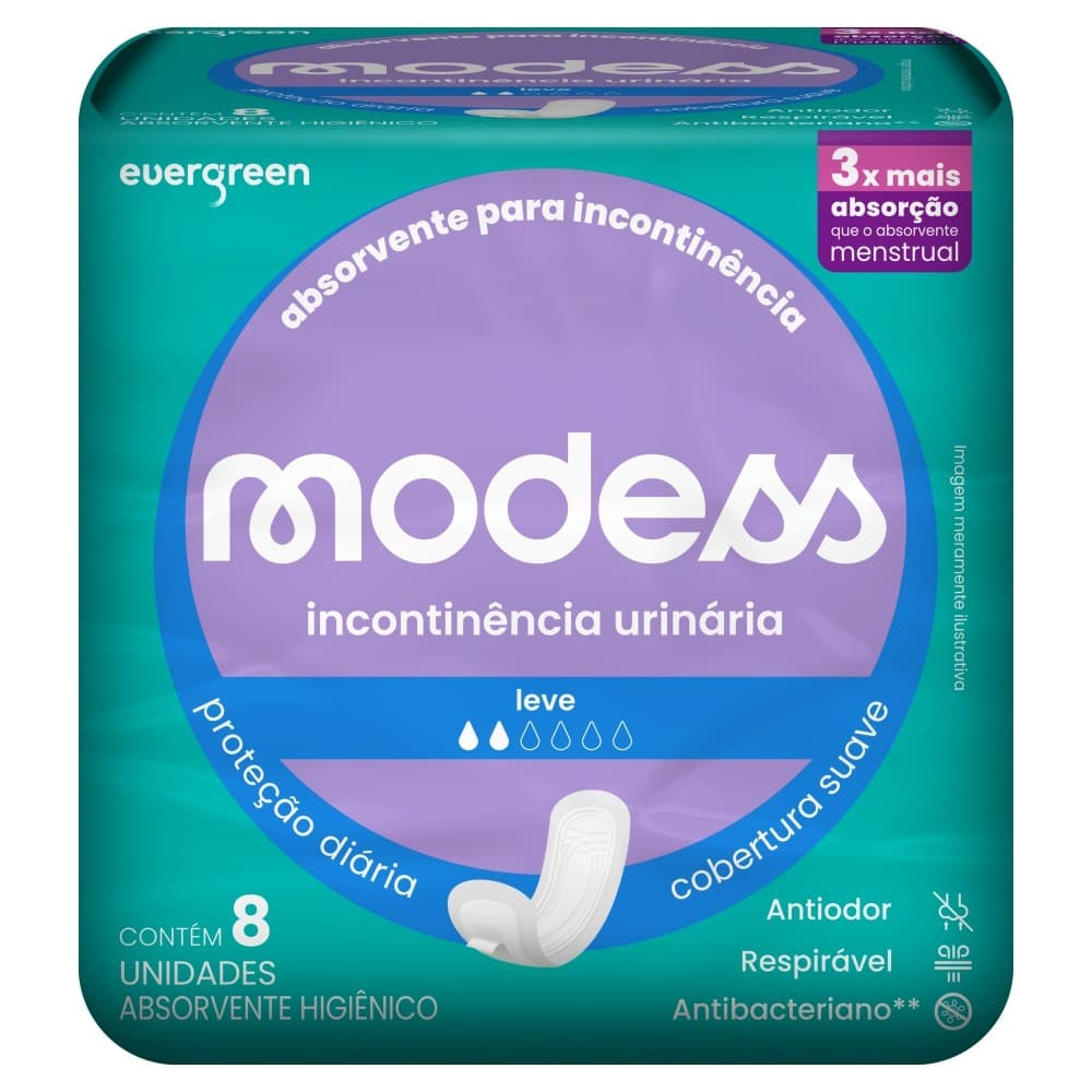 Absorvente Geriatrico Incontinencia Leve 8 Unidades Protecao Diaria Uso Adulto Evergreen
