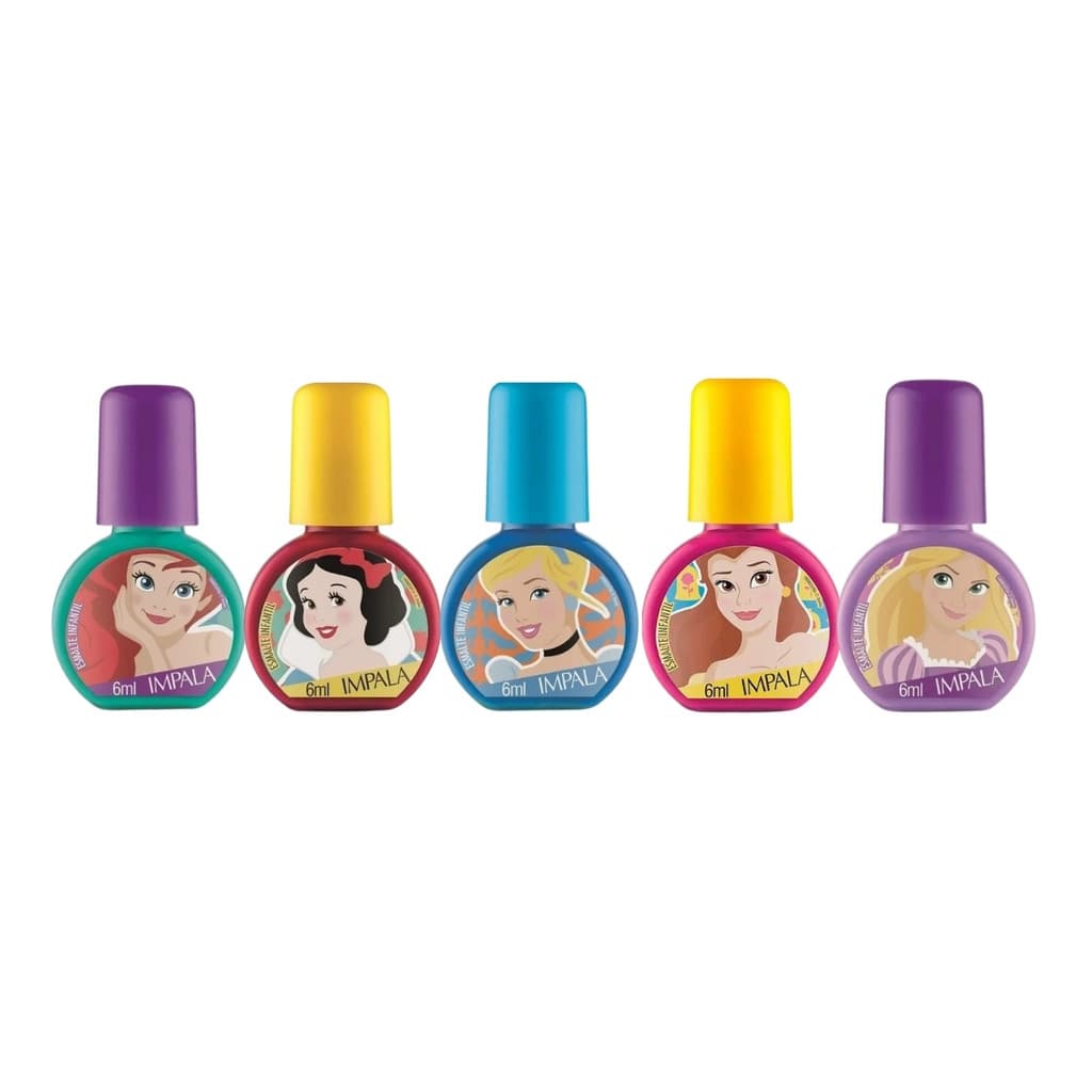 Kit 5 Esmaltes Impala Infantil Coleção Princesas Disney
