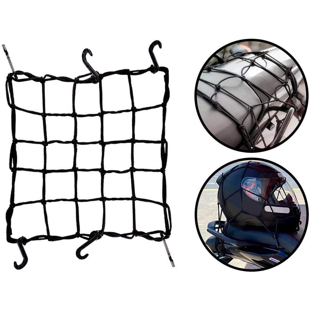 Rede Elástica Tipo Aranha Para Amarração Bagagem Porta-Malas Moto Capacete Com Ganchos 35x35 Hutz