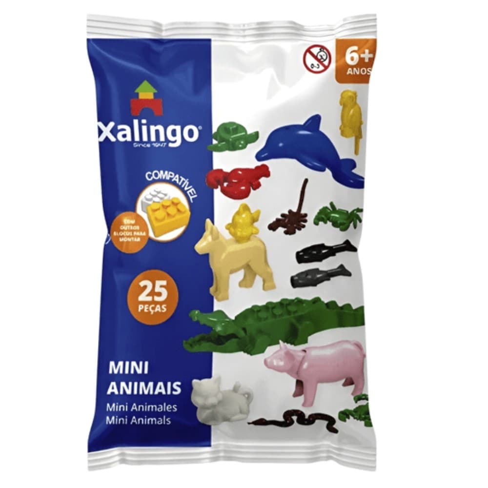 JOGO BLOCOS CRIATIVOS MINI ANIMAIS 25 PEÇAS XALINGO BICHOS MONTAR BRINQUEDOS JACARÉ SORTIDOS