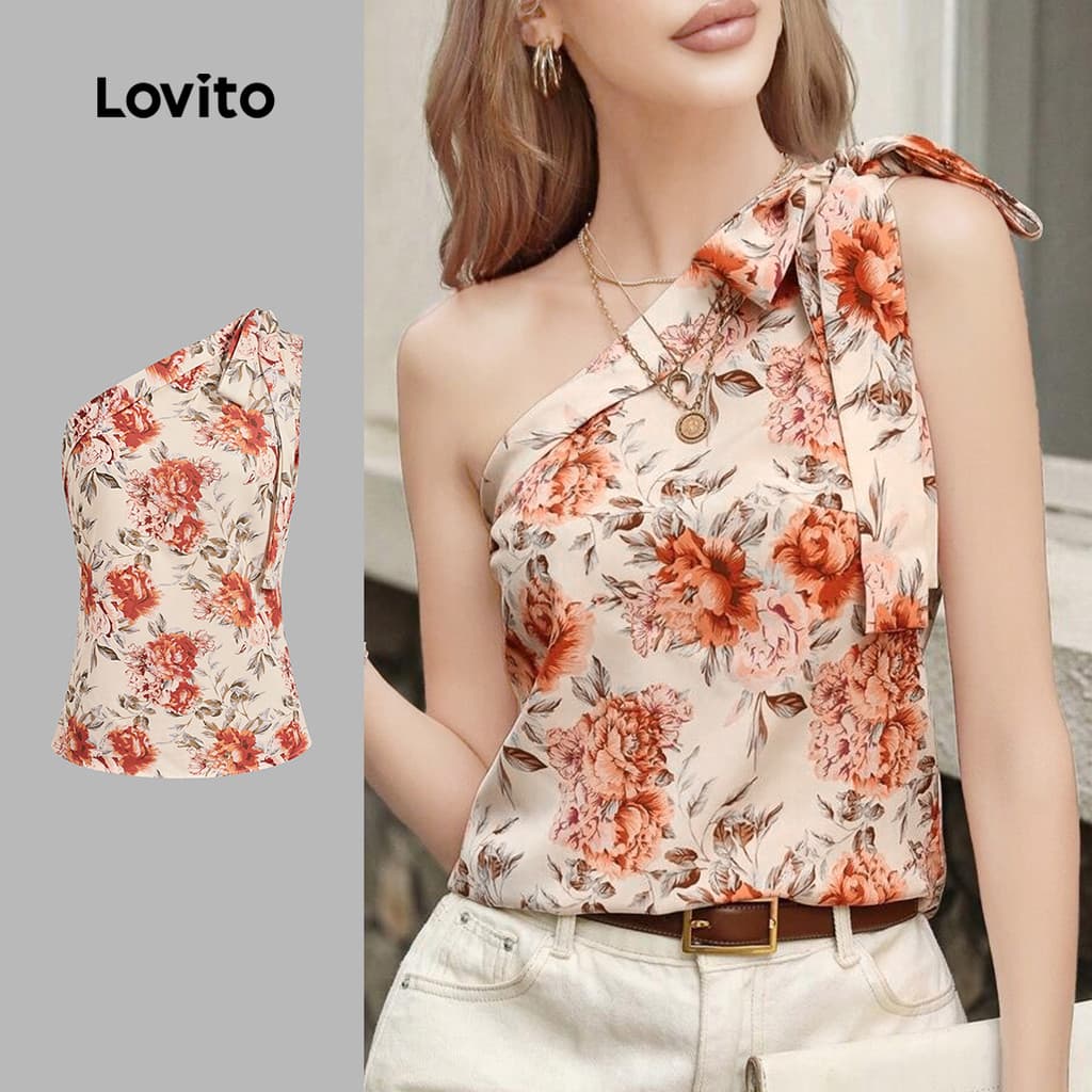 Lovito Boho Floral Tie Front Padrão Primavera/Verão Regata Multicolor Para Mulheres L135A2D212