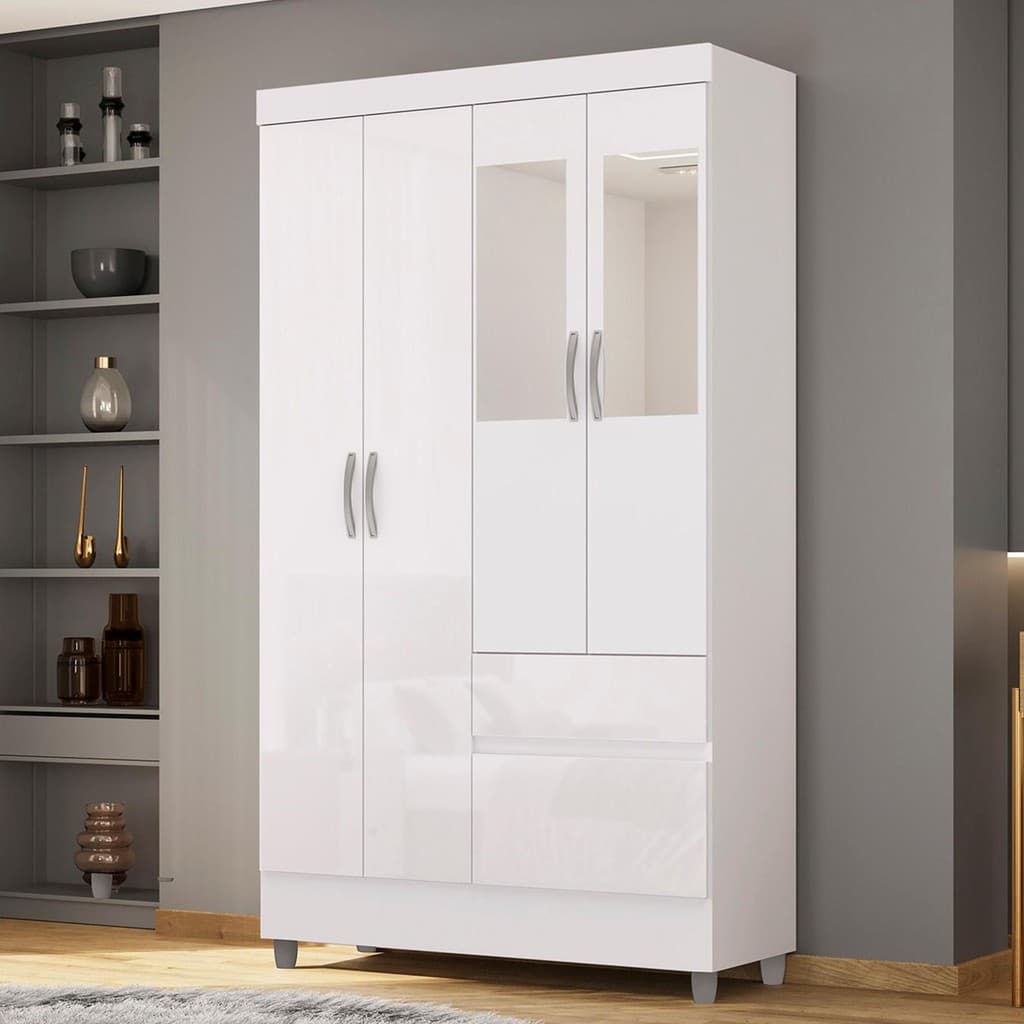 Guarda Roupa Solteiro 103cm Com Espelho Mayra Flex Branco V02 - Mpozenato