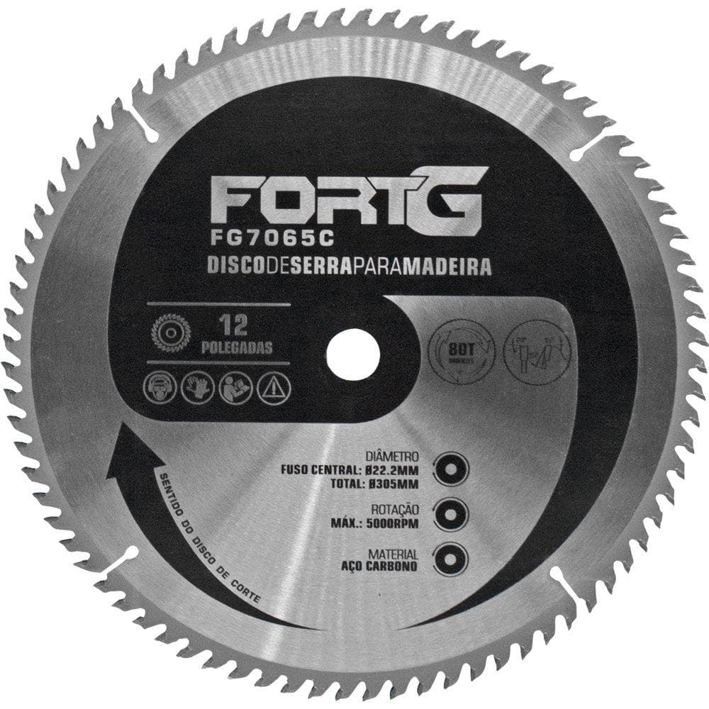 Disco de Serra para Madeira em Aço Carbono 12 Polegadas 305x22,323mm 80T FORTG