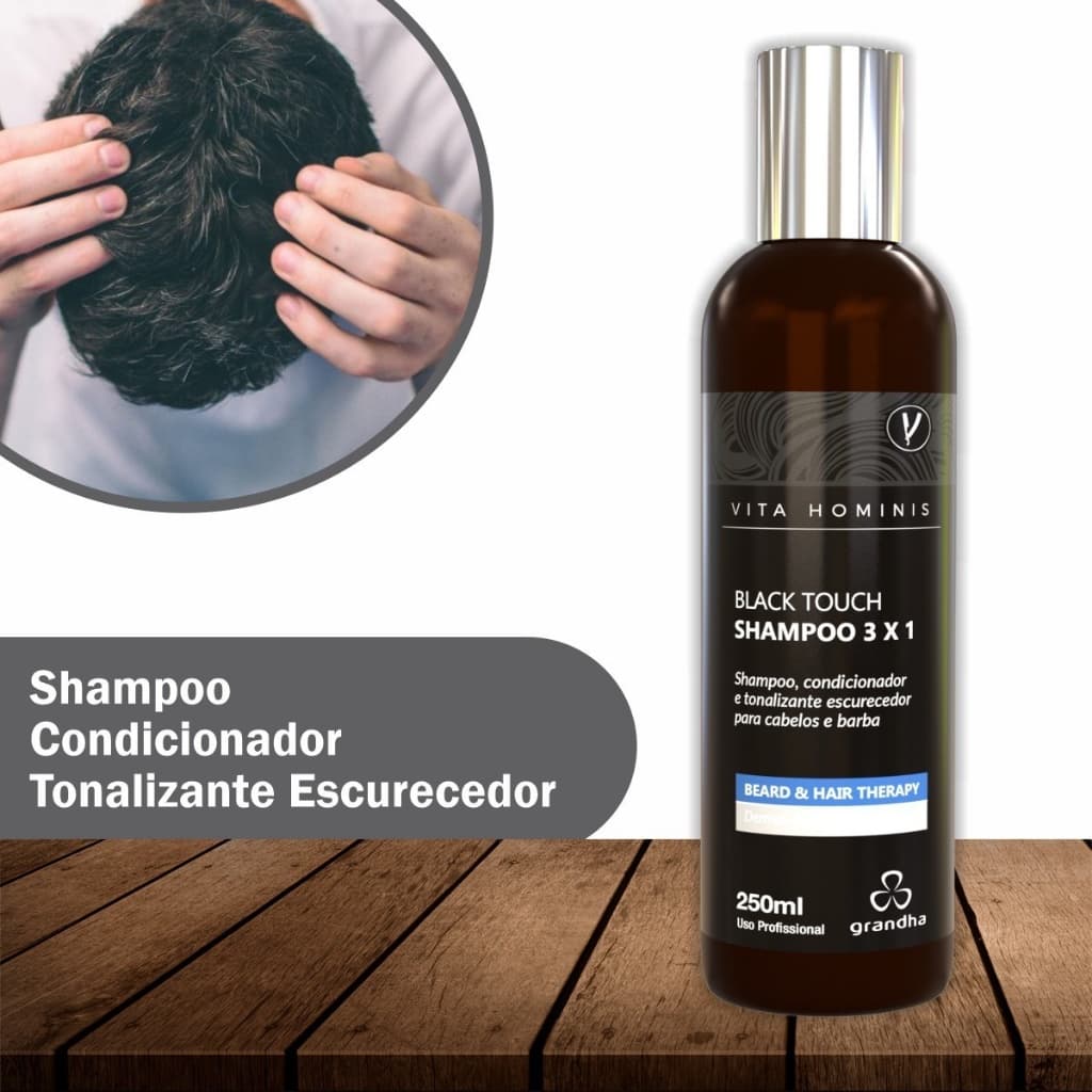 Grandha Shampoo Tonalizante Escurecedor Vita Hominis Black Touch 3x1 250ml