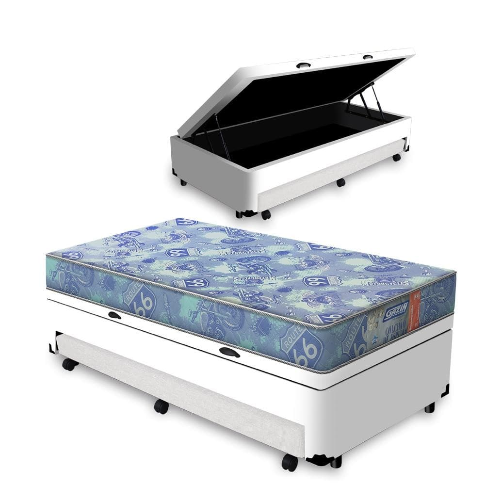 Cama Box Baú com Colchão de Espuma D20 Gazin Supreme + Auxiliar Solteiro 88cm