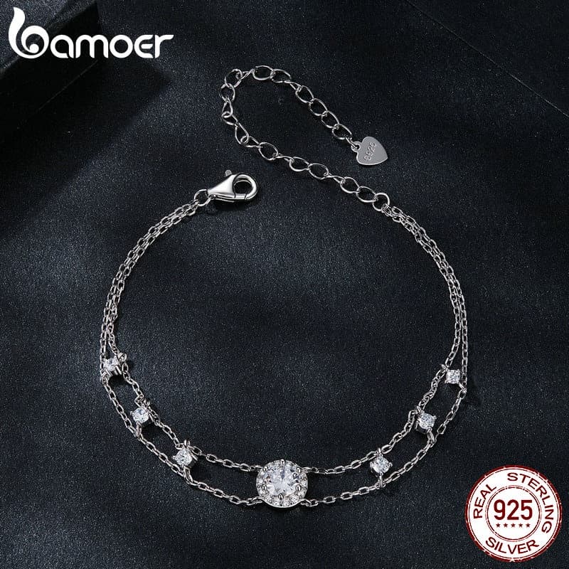 Pulseira Moissanita Brilhante De Dupla Camada Bamoer 925 Sterling Jóias Presentes Para Mulheres