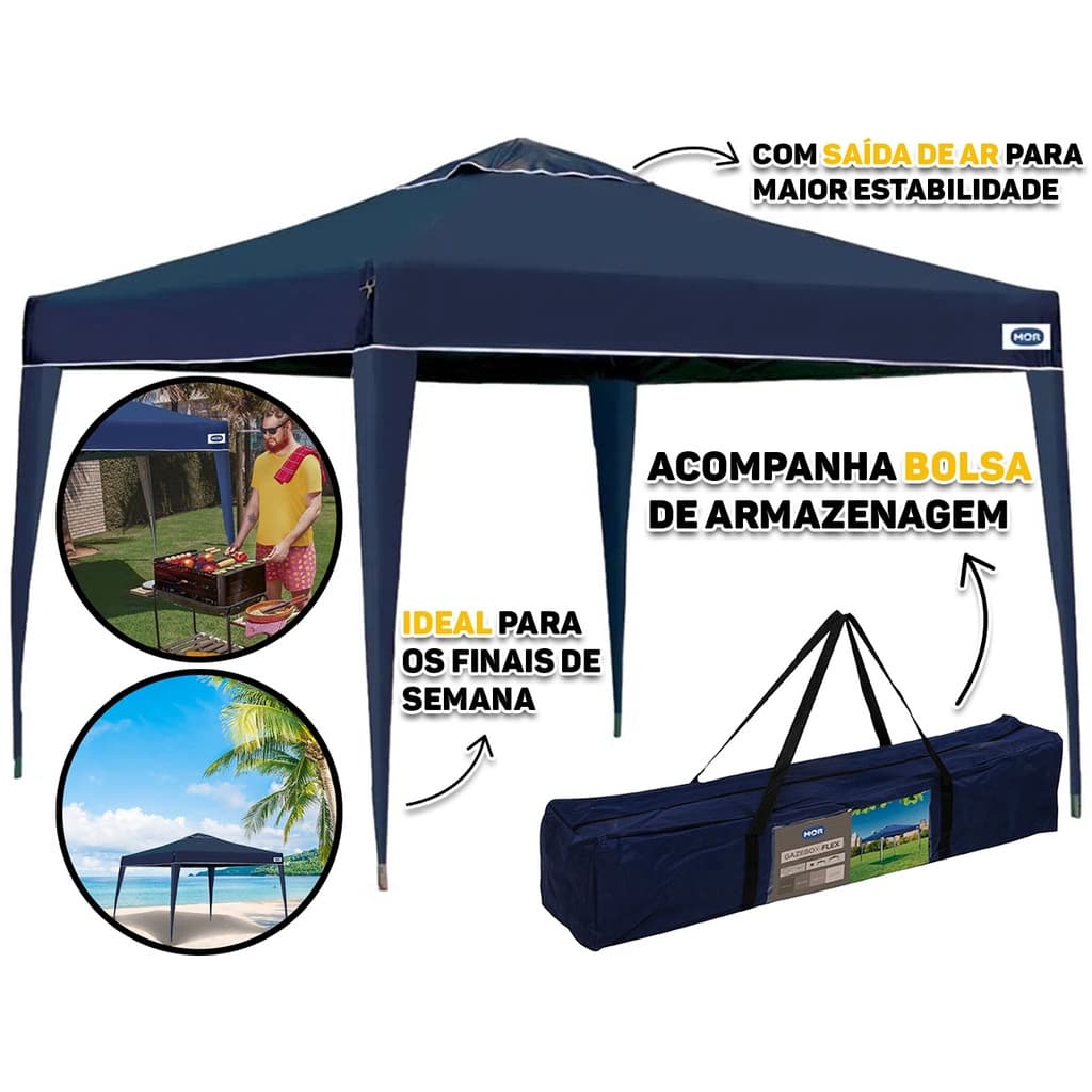 Tenda De Praia Gazebo Camping Sanfonada Mor X-Flex Gazebo 3x3 Metros Articulado Pé Aluminio Mor