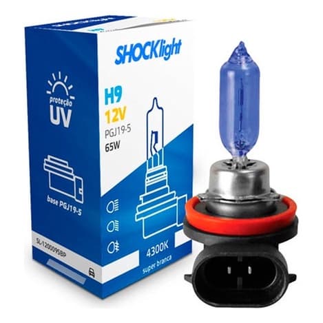 LAMPADA HALOGENA SUPER BRANCA H9 12V 65W SHOCKLIGHT SL-120009SBP