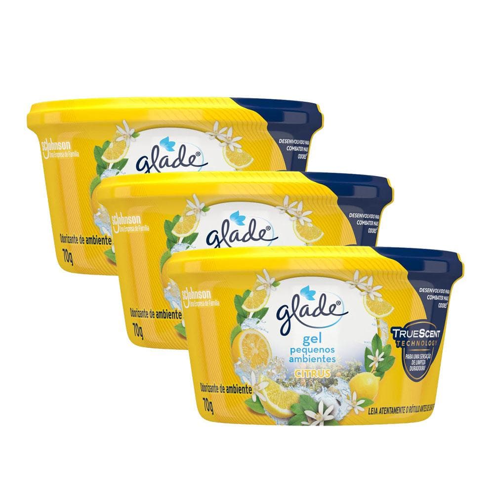 Kit 3 Odorizadores de Ambiente em Gel Glade Citrus 70g