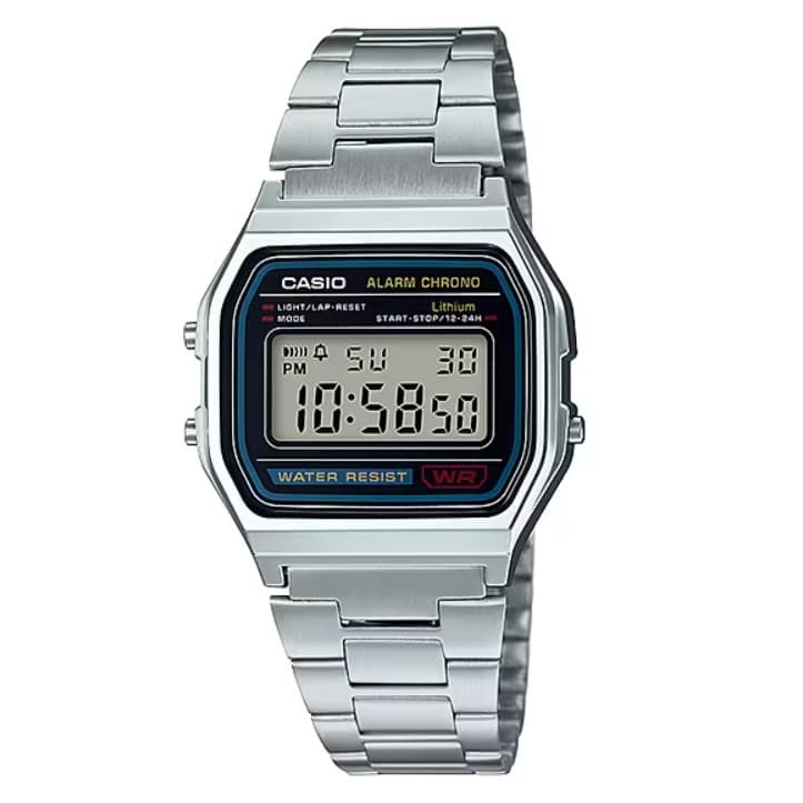 Relógio Digital  Casio Vintage Prata Unissex Original  A158WA-1DF Relógio Digital De Pulso