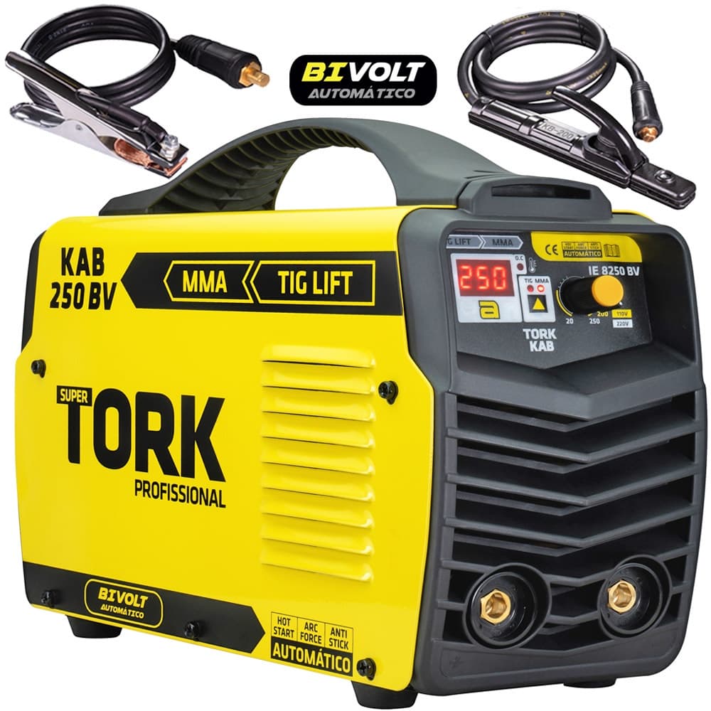 Maquina de Solda Profissional 250 Amperes 127v 220v Bivolt TIG-LIFT e MMA Super Tork IE-8250-BV