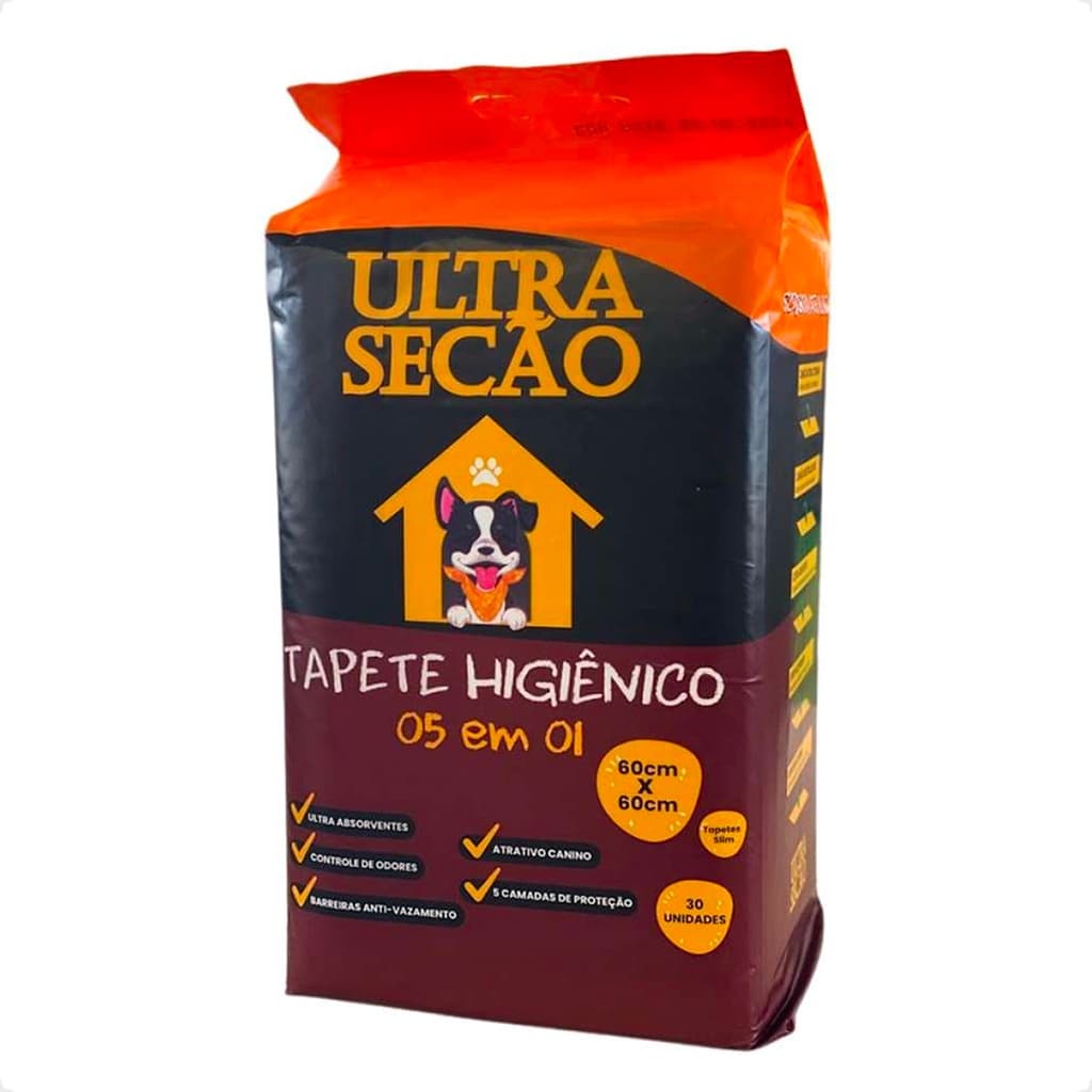 Tapete Higiênico Ultra Secão Carvão Ativado 60x60 para Cães - 30 Unidades