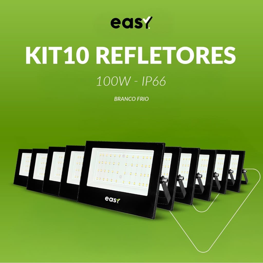 Kit 10 Refletor Led Externo 100w 6500k Branco Frio 110v/220v Ip66 a prova d água Easy By Avant