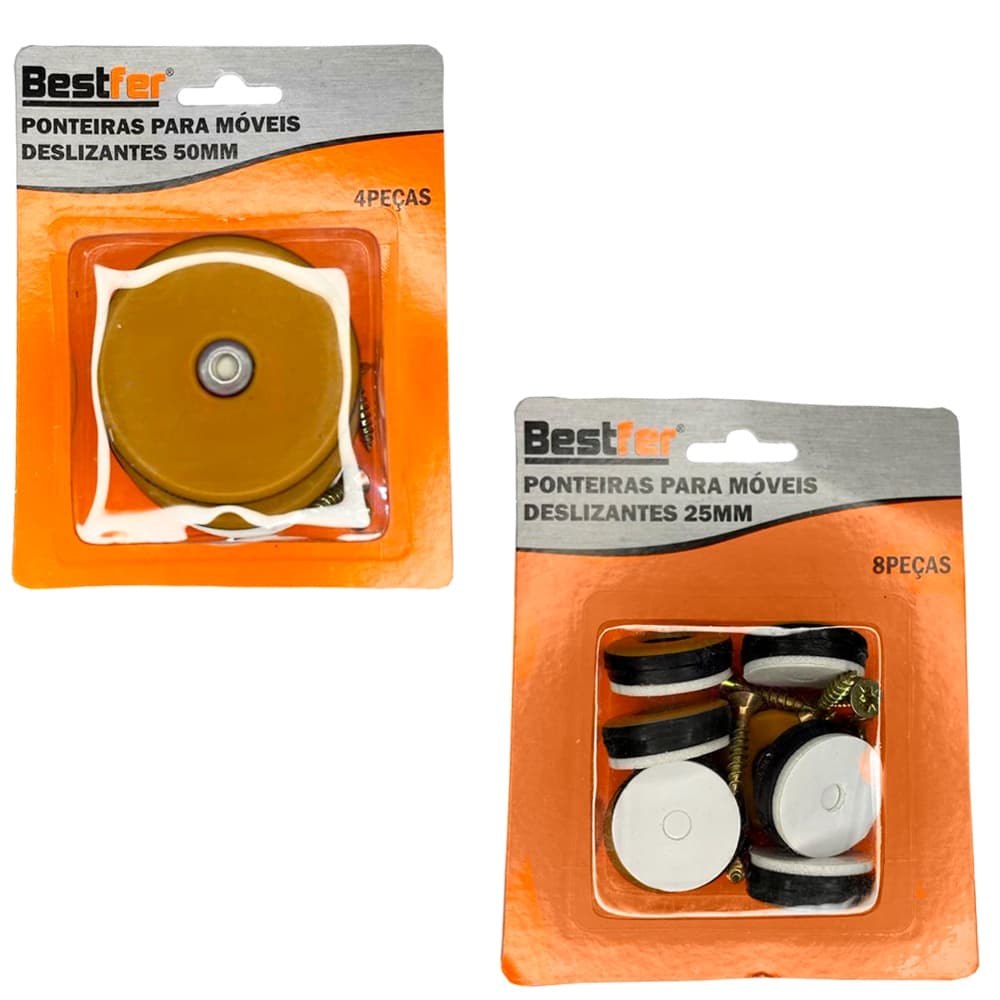 Jogo Ponteira Para Mover Móveis Deslizante Com Parafuso 25mm 50mm Kit Com 4 E 8 Peças