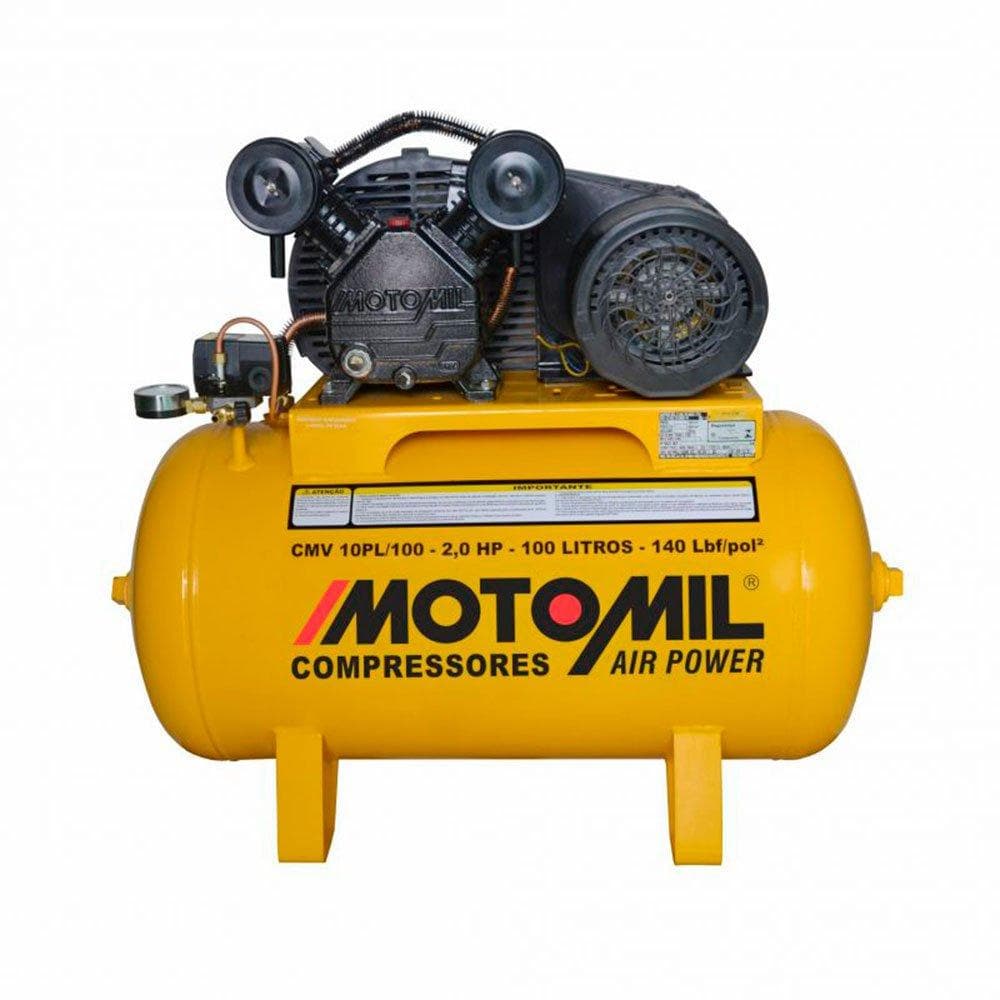 Compressor de Ar 220v Monofásico Motor 2HP 60HZ até 10 Pés 100L - Motomil