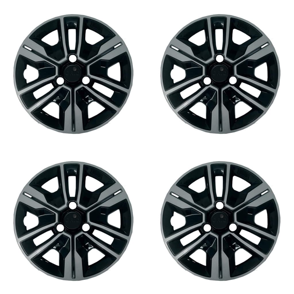 Jogo de Calotas Aro 14" Preto/Prata Mod Kwid Outsider 2023 Grid 880AR-PBP-E Carro Automotivo Roda
