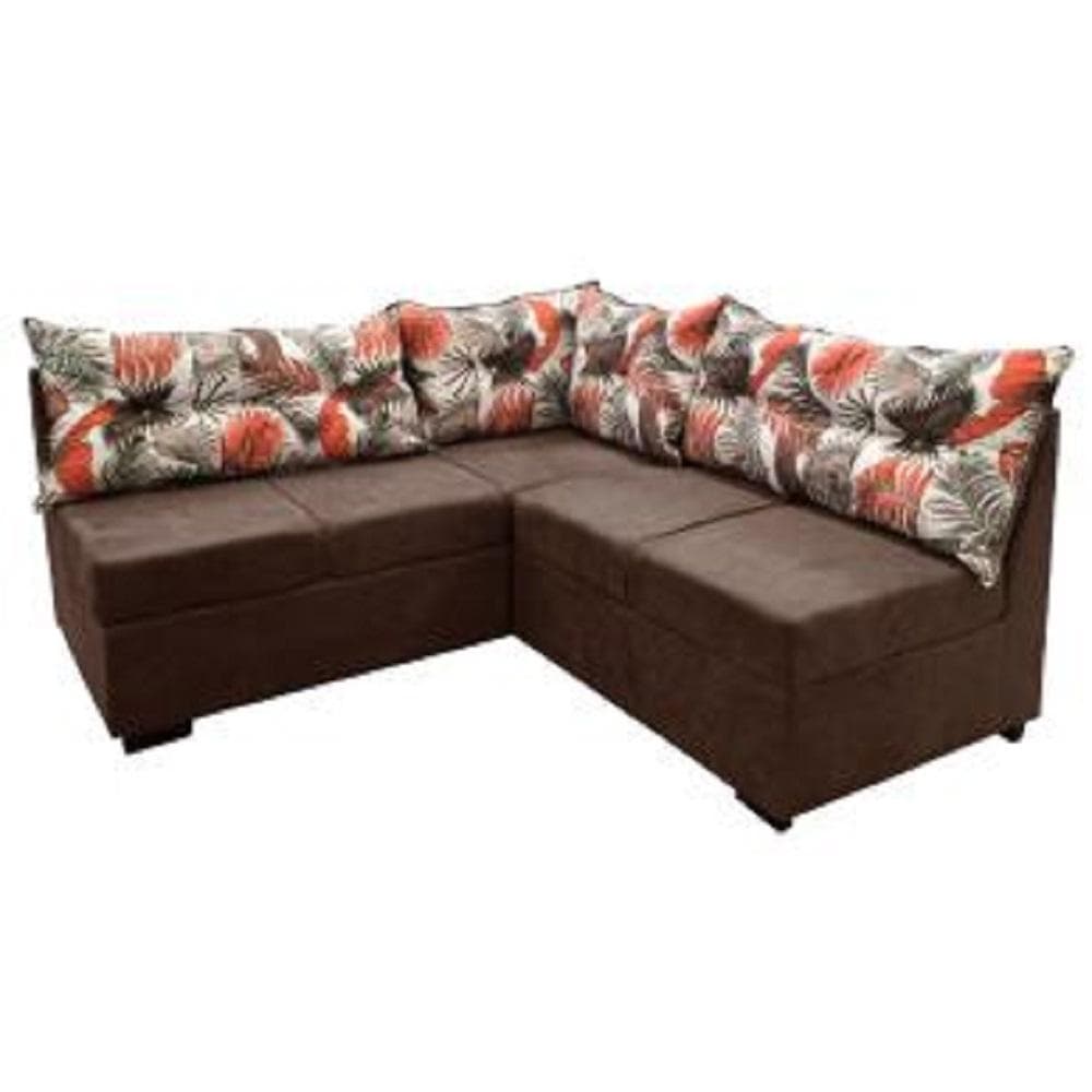 Sofá De Canto 5 Lugares Renaut Suede Marrom / Palmeira
