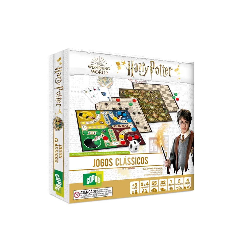 JOGO DE TABULEIRO HARRY POTTER KIT JOGOS CLÁSSICOS COPAG DAMA LUDO TRILHA BARALHO 55 CARTAS MESA