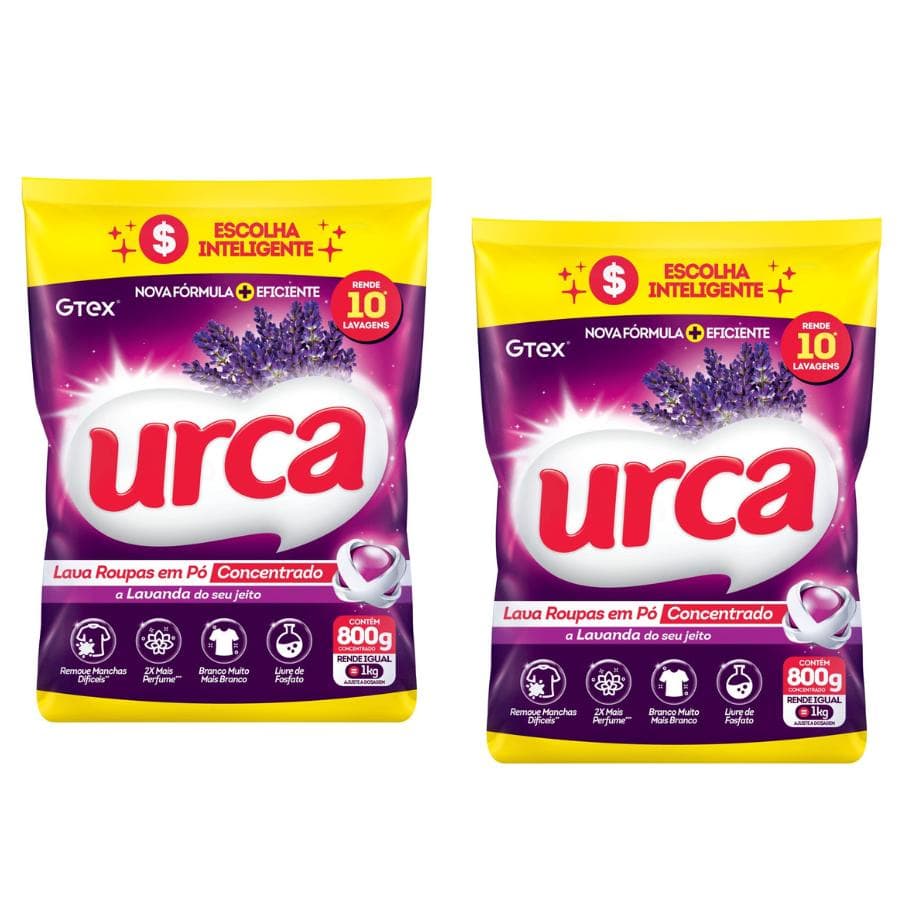 Kit 2 Lava Roupas Pó Concentrado Urca Lavanda Sachê - 800G