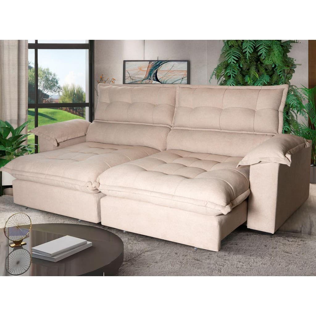 Sofá Retrátil Reclinável Aconchego 2,30m Bouclê Bege