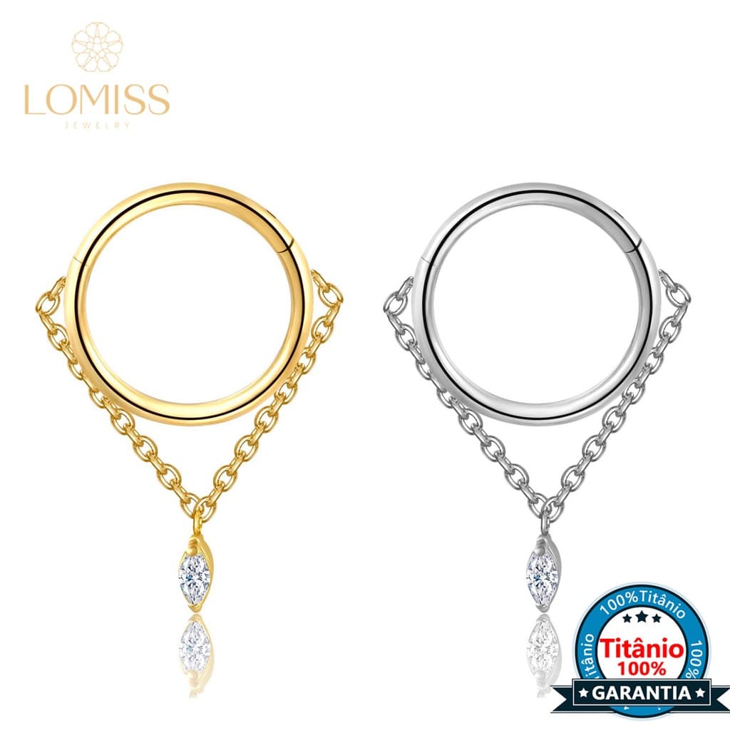 Lomiss Piercing Argola Conch Titânio Pvd Corrente Com Pingente Oval Orelha Nariz Septo