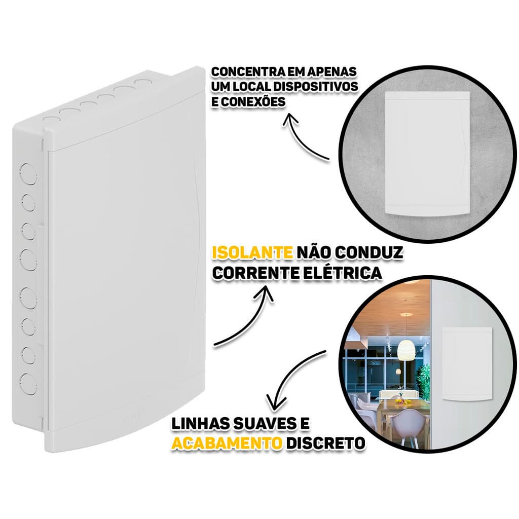 Quadro Distribuição Embutir 27/36 Disjuntores Com Barramento Pvc Anti Chama Branco Tigre