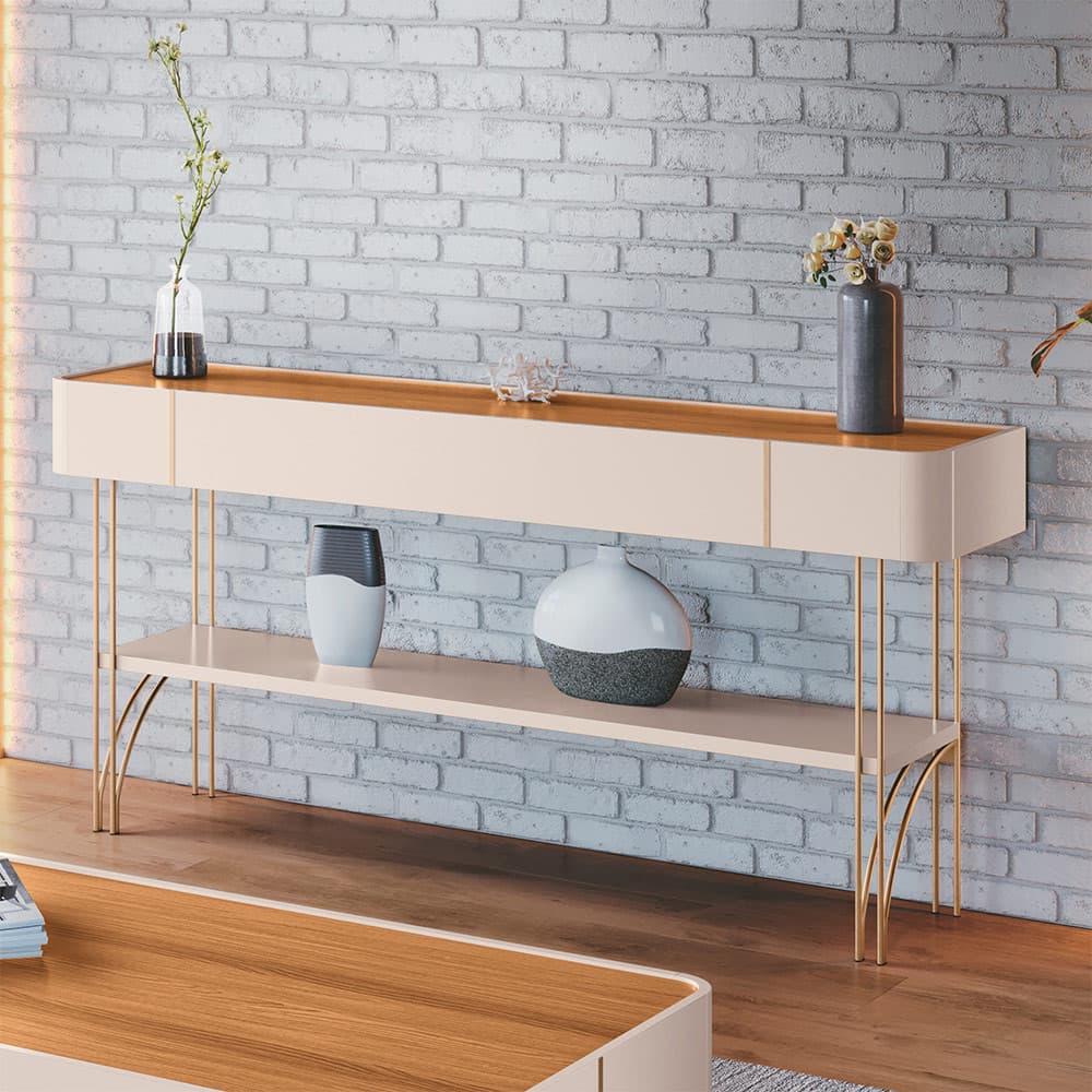 Aparador Decorativo Industrial Sala de Estar Jantar La Vie B01 Off White Cinamomo - Lyam Decor