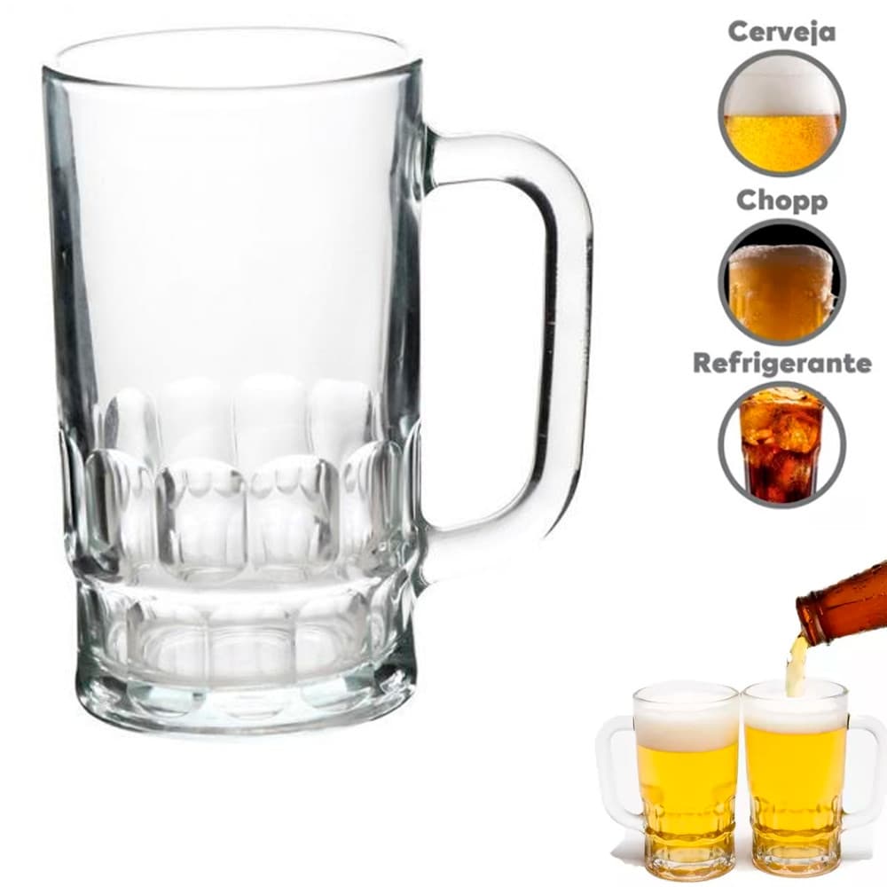 Caneca De Vidro 360ml Chopp Resistente Ideal Para Bar Eventos Restaurante - Hauskraft