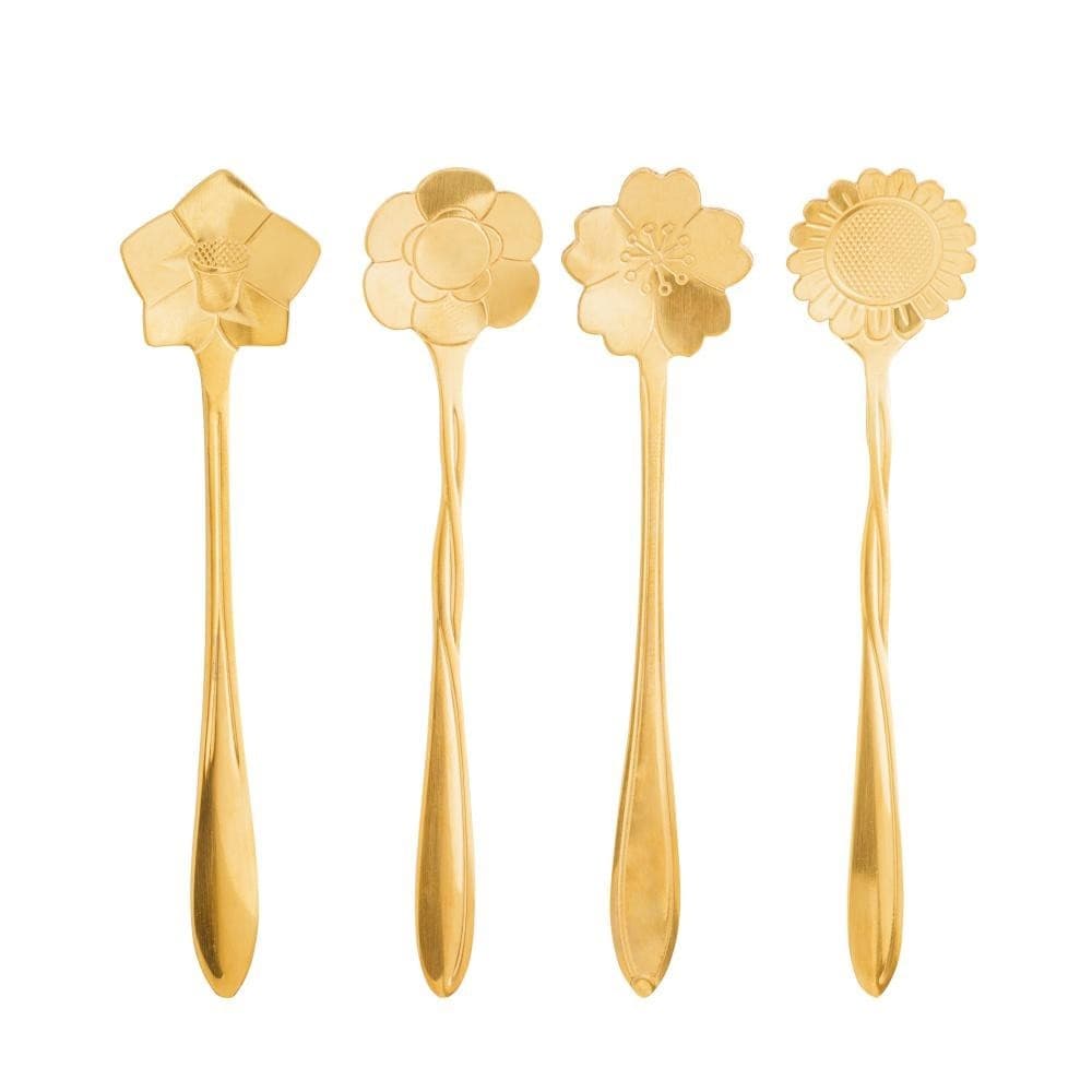4 Colheres de Chá Wolff Flores Dourado de Aço Inox