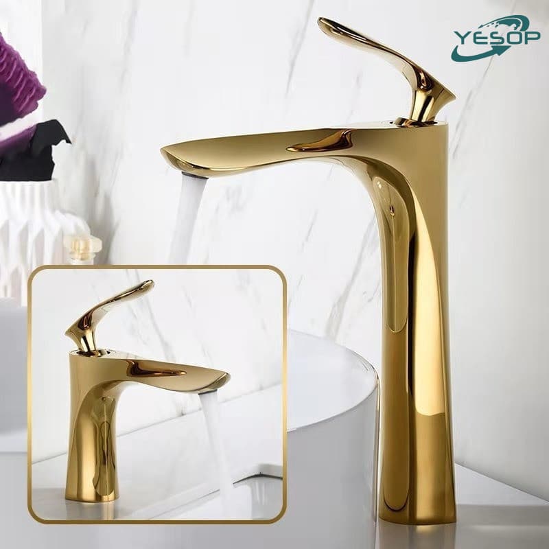 Torneira Dourada Banheiro Bica Alta Monocomando Misturador Inox Luxo 30cm/18cm Cromada/Preto Yesop