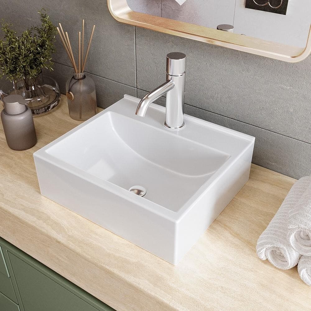 Cuba de Sobrepor Pia Apoio Banheiro Lavabo Pequena Apocalypse Quadrada 1 Furo para Torneira
