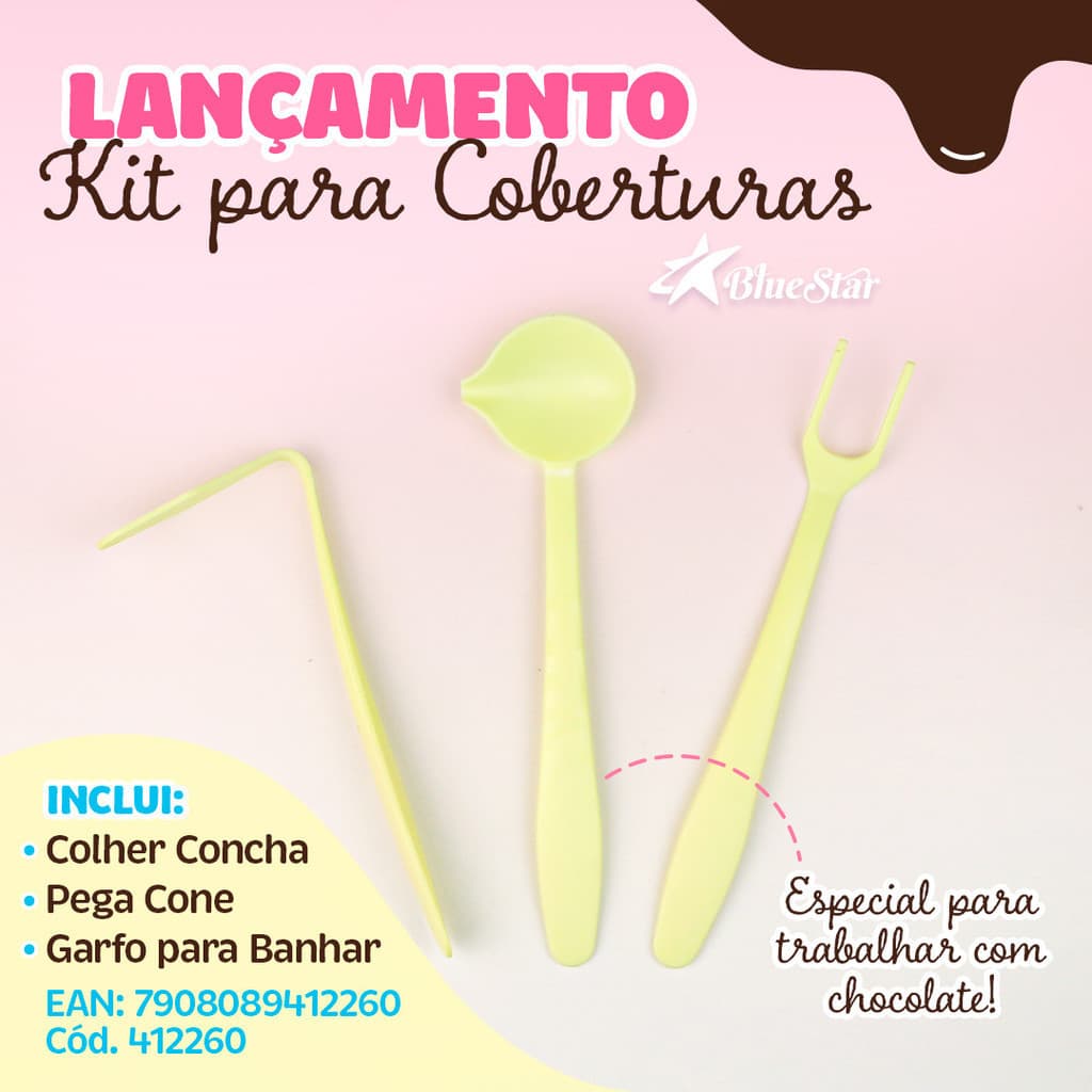 Kit Para Cobertura Colher Concha Garfo Confeitaria (Blue Star)(CHOCO)