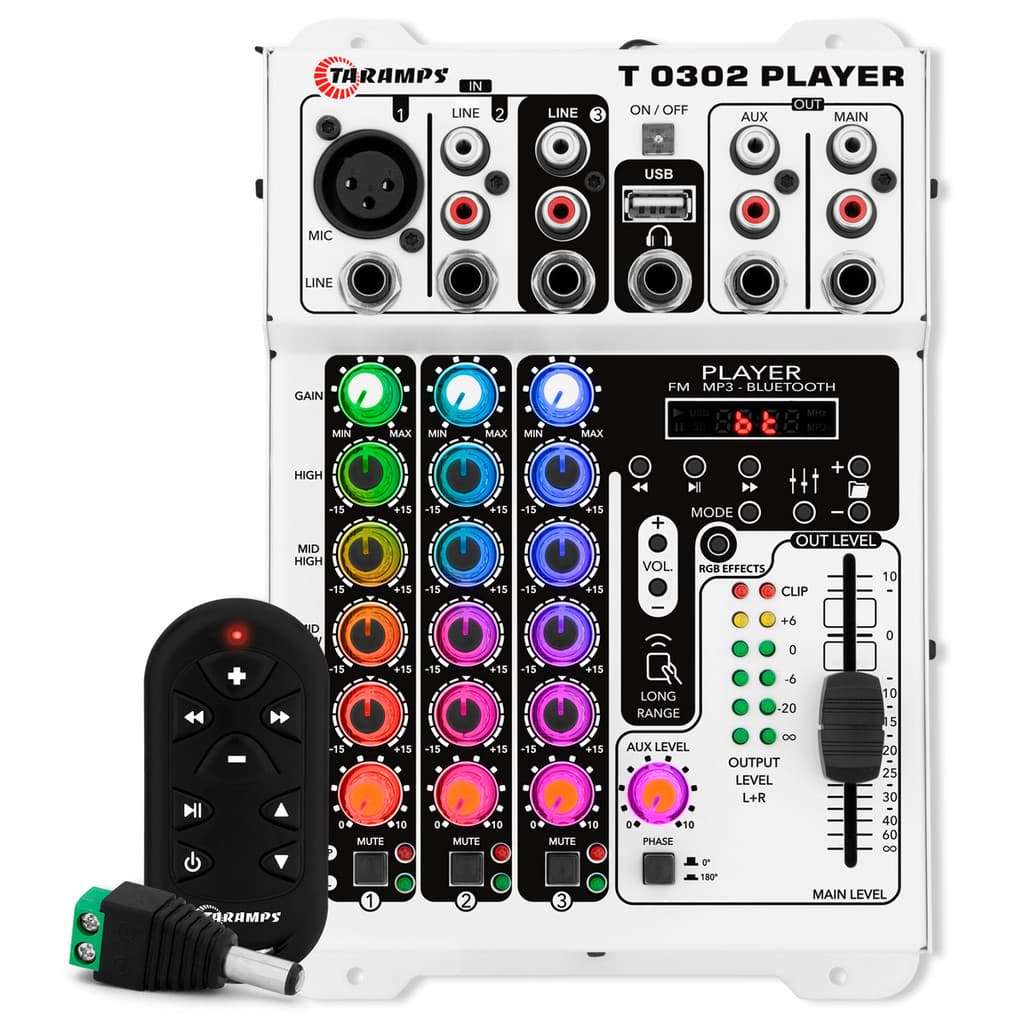 Mesa De Som T0302 Player Bluetooth 3 Canais 2 Saídas 12 Volts RGB 72 Efeitos Taramps