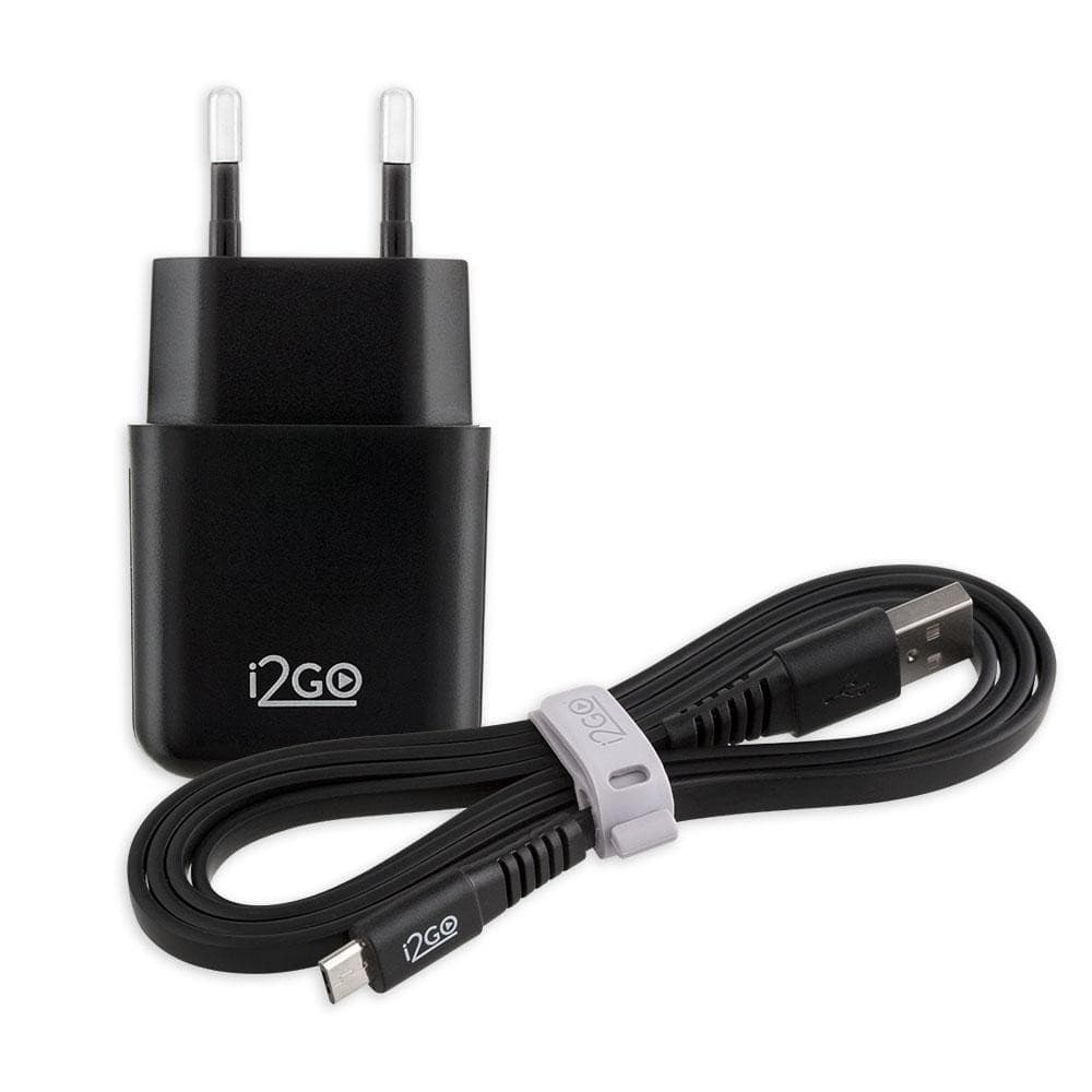 Kit Carregador De Parede Rápido + Cabo Flat USB-C i2GO Rápido 1,2m 2,4a Preto
