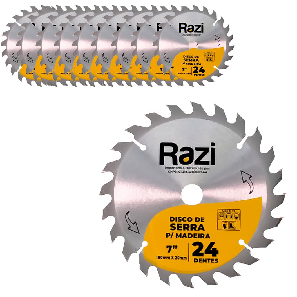 Kit Jogo 10 Disco Corte Madeira Dura Macia Serra Circular Makitão 7.1/4Pol. 180X20mm 24 Dentes