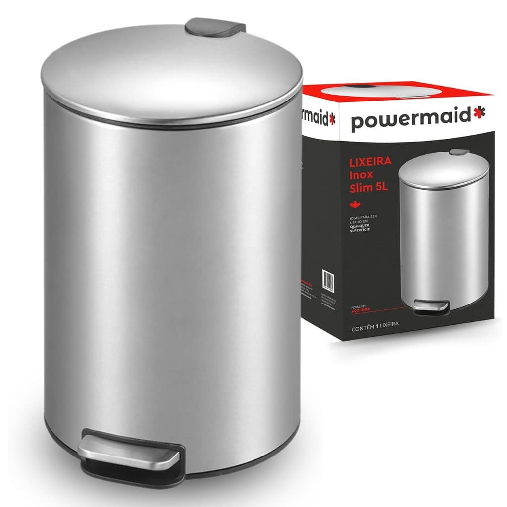 Lixeira Inox Slim 5 Litros com Pedal para Banheiro Powermaid