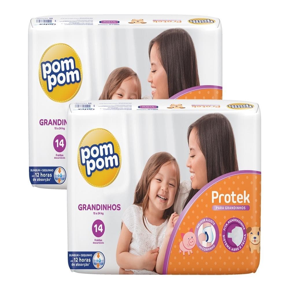 Kit 2 Fraldas Pom Pom Protek Jumbo G com 14un cada