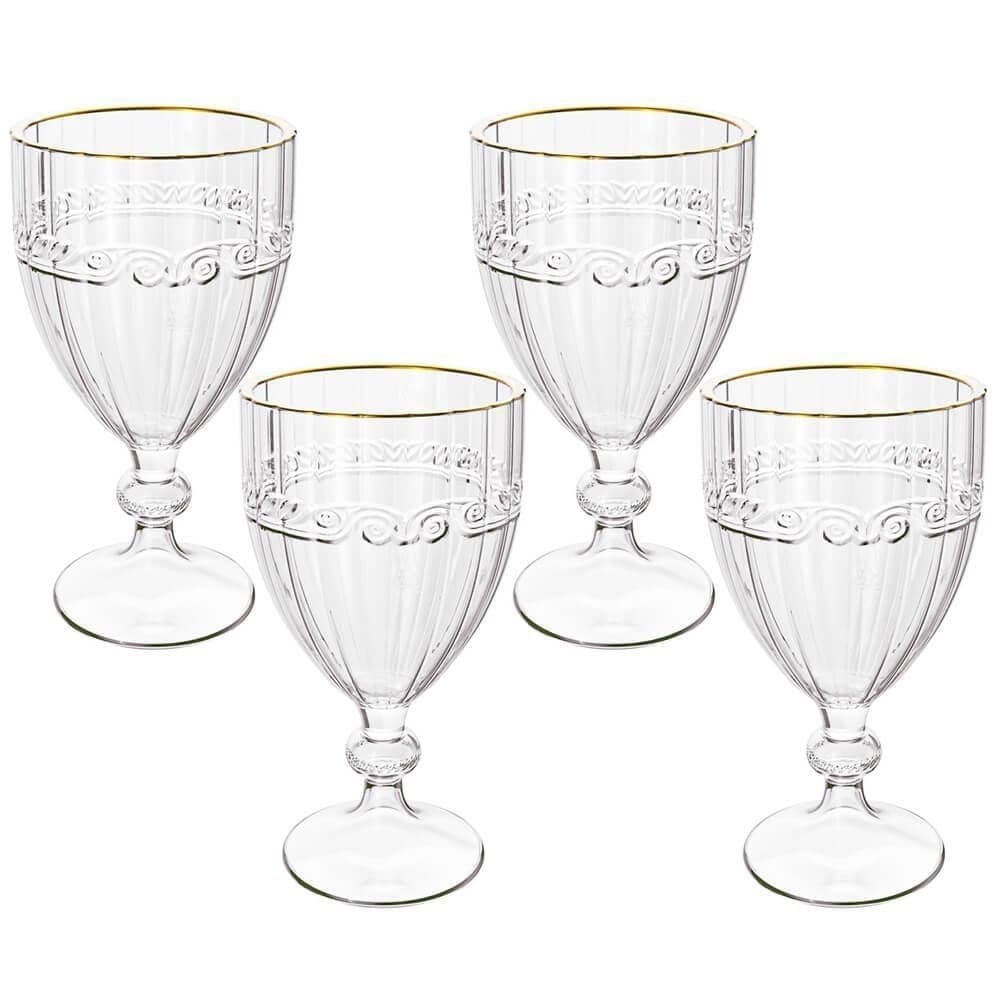 Jogo de Taças de Cristal Transparente Fio de Ouro Imperial 330mL 4 peças - Lyor