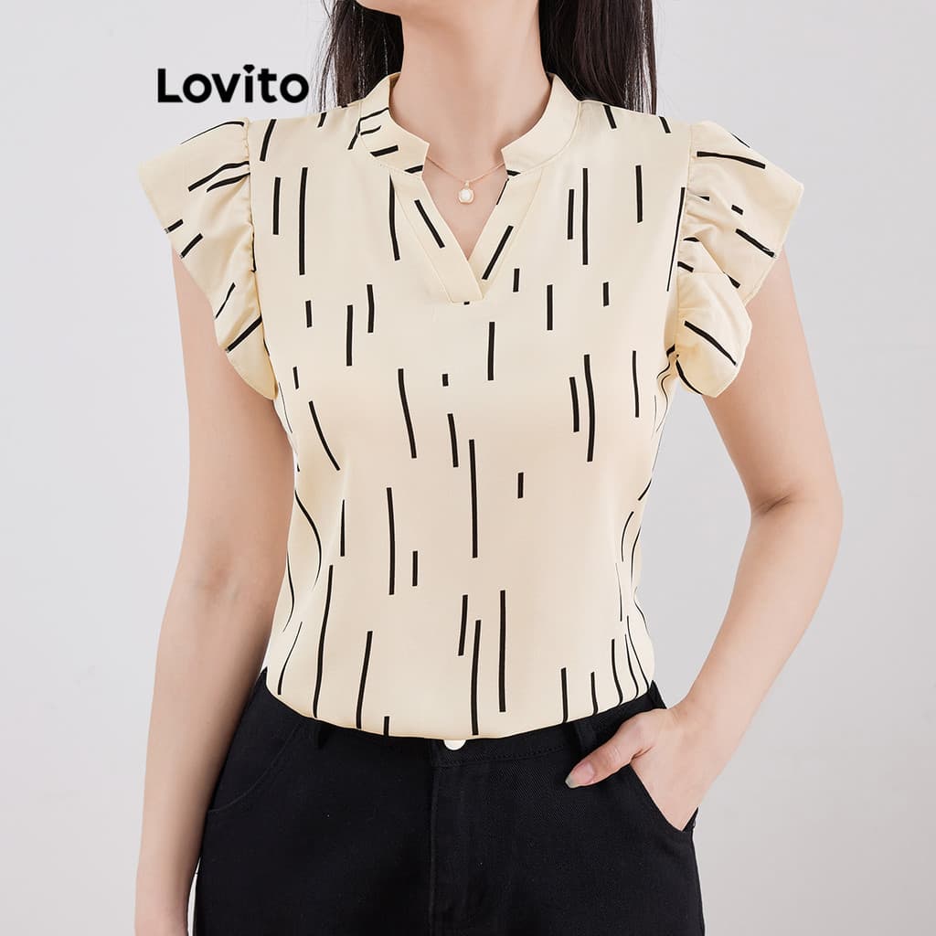 Lovito Elegante Blusa De Verão/primavera Com Estampa De Corrente E Blusa Geométrica Para Mulheres L121MD134