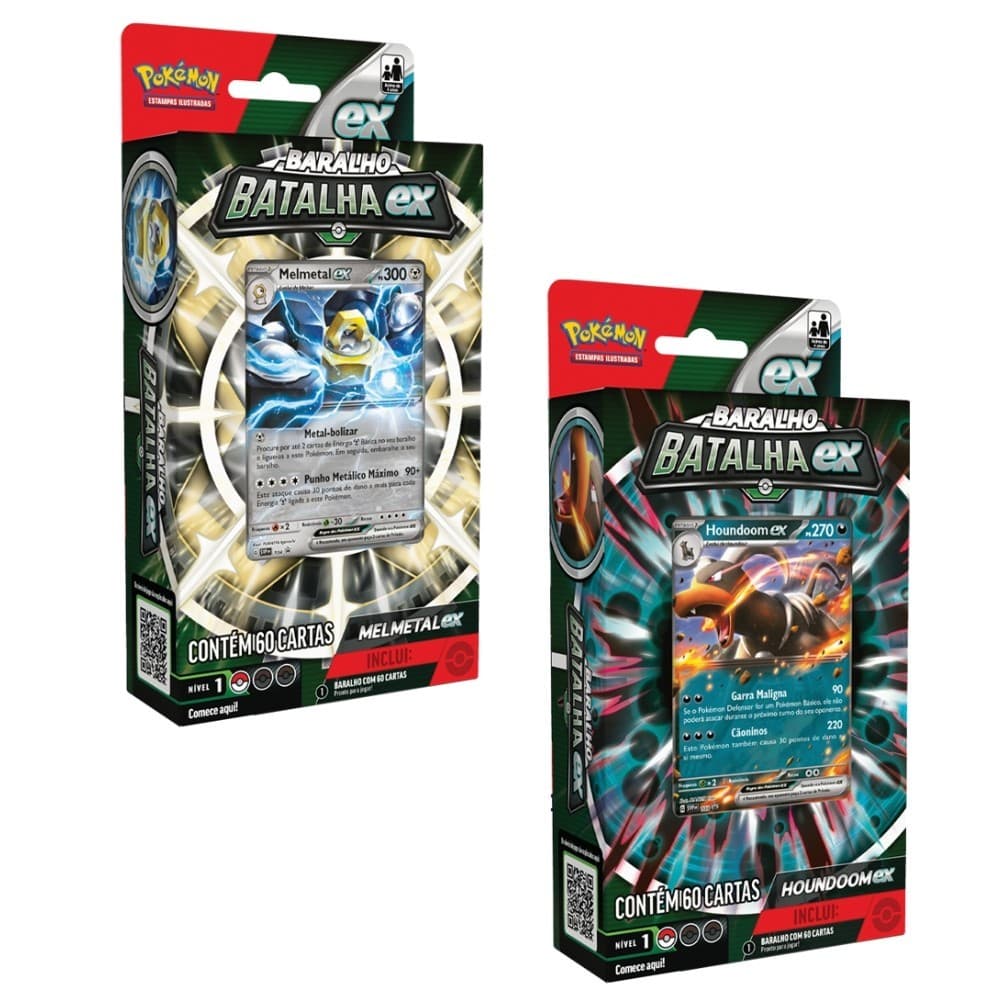 DECK DE BATALHA EX MELMETAL OU HOUNDOOM MÁSCARAS DO CREPÚSCULO EV6 60 CARTAS TCG COPAG NÍVEL 1